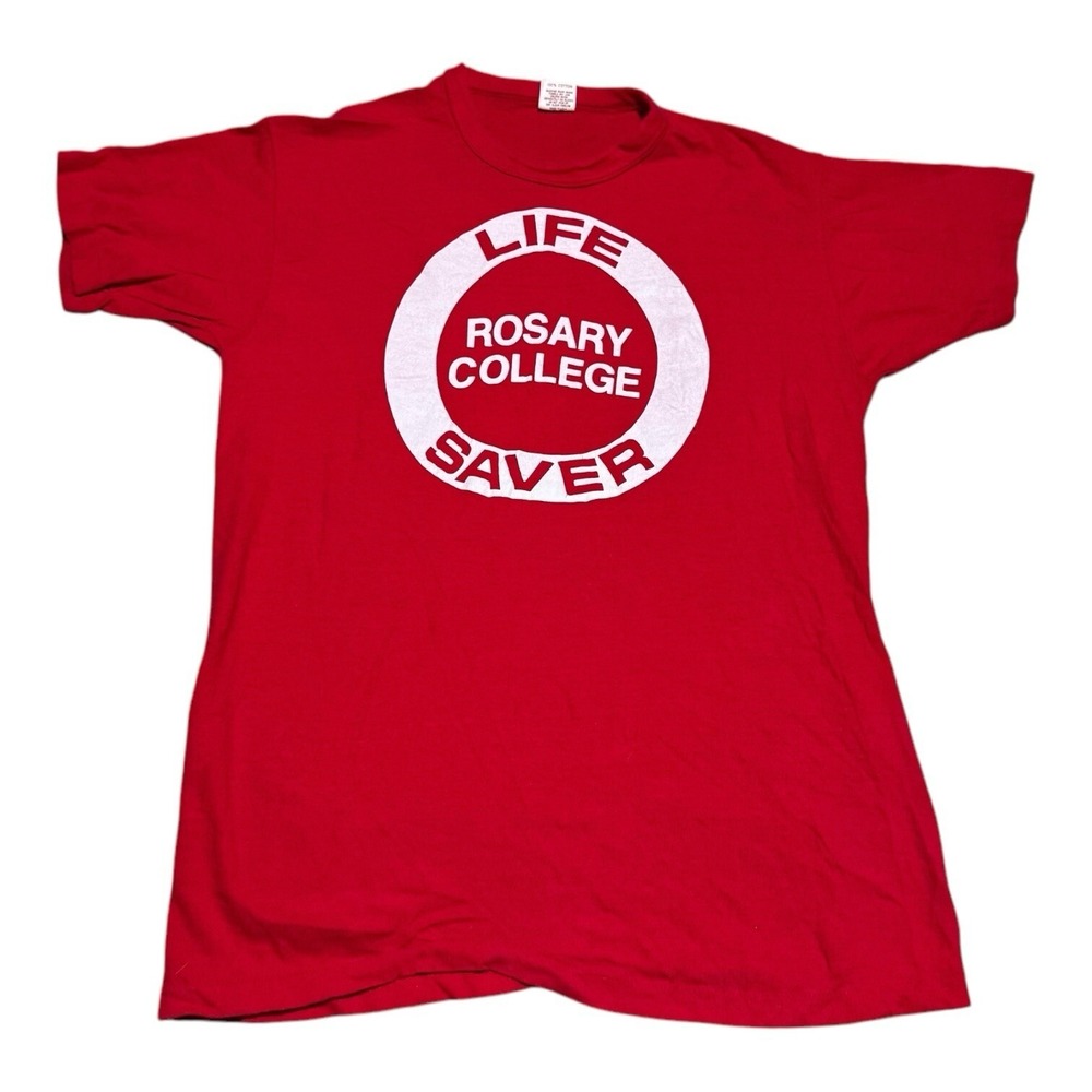 Vintage 70s Russell Athletic Rosary College Life Saver Red‎ Shirt Adult Medium